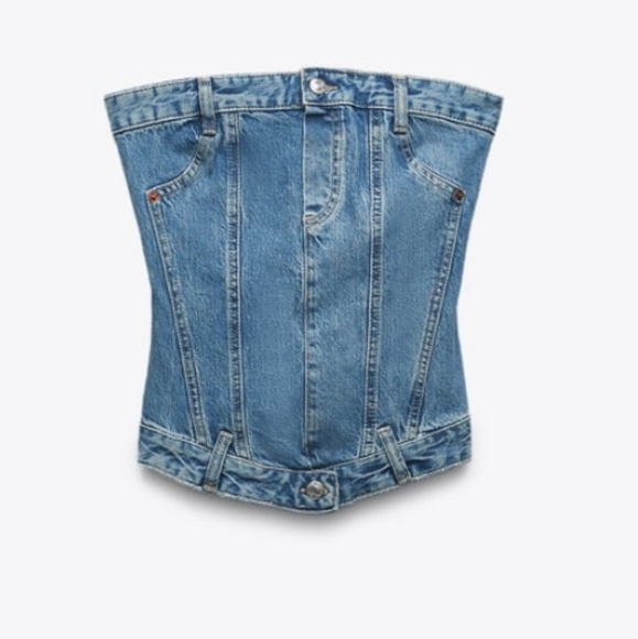 Zara TRF Corset Style Denim Top - Picture 2 of 7
